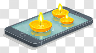 Diwali Lamps On Smartphone - Smartphone With Floating Candle Lights Transparent PNG