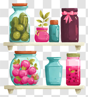 Colorful Jars On Kitchen Shelves - Assorted Canning Jars Shelf Transparent PNG