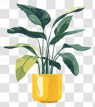 Potted Plant - Green Houseplant In A Yellow Pot Transparent PNG