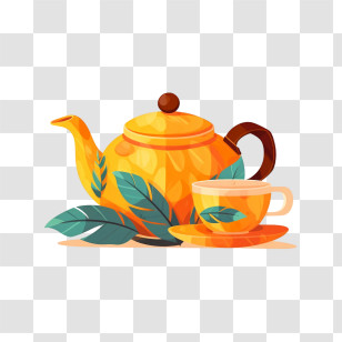 Teapot - Yellow Teapot With Teacup Illustration Transparent PNG