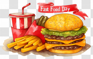 National Fast Food Day - Fast Food Day Burger And Fries Illustration Transparent PNG