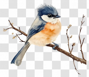 Watercolor Bird - Blue And Orange Bird On Branch Transparent PNG