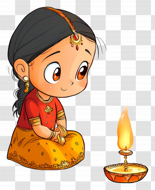 Karva Chauth - Cute Girl With Diya Transparent PNG