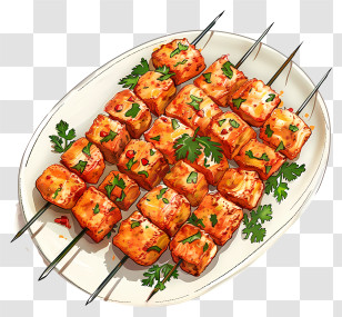 Paneer Tikka - Grilled Skewered Food On A White Plate Transparent PNG