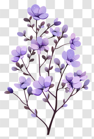 Purple Flowers Branch - Beautiful Purple Flowers On Branch Transparent PNG