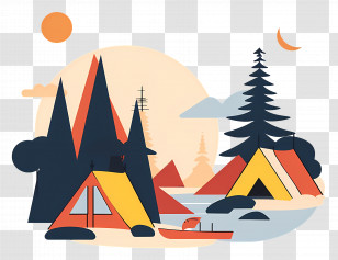 Summer Camp - Colorful Camping Tents In A Forest Scene Transparent PNG