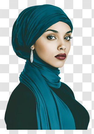 Woman In A Teal Hijab - Elegant Woman In Teal Headscarf Transparent PNG