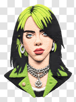 Billie Eilish - Stylized Portrait With Green Hair And Jewelry Transparent PNG
