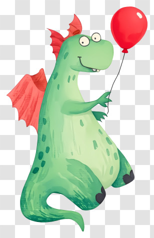 Dinosaur Dragon With Wings - Friendly Dragon With Red Balloon Transparent PNG