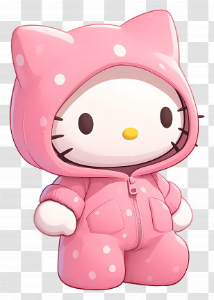 Hello Kitty In Pyjama - Hello Kitty In Pink Polka Dot Outfit Transparent PNG