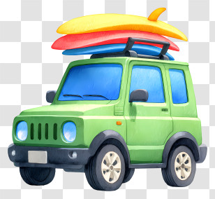 Surfboards On Car - Green SUV Ready For Surf Trip Transparent PNG