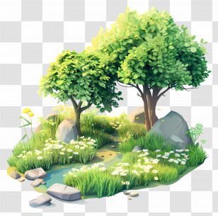 Summer Morning - Lush Green Trees And Grass Transparent PNG