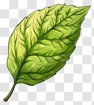 Cartoon Leaf - Green Leaf Illustration With Intricate Veins Transparent PNG