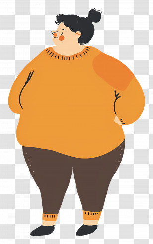 Fat Woman - Person In Orange Sweater Transparent PNG
