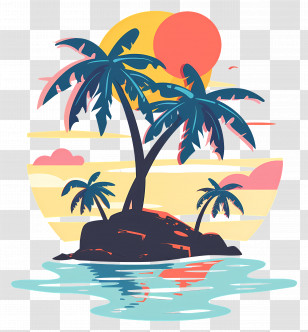 Tropical Island - Tropical Island With Palm Trees Transparent PNG
