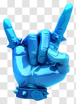 Rock And Roll Hand Sign - Blue Rock Hand Gesture With Spikes Transparent PNG