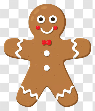 Cartoon - Smiling Gingerbread Man With Bow Tie Transparent PNG