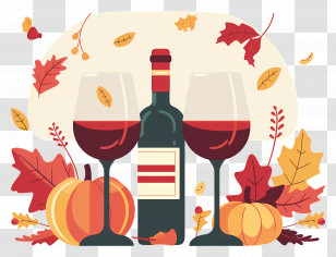 Thanksgiving Wine - Autumn Wine And Pumpkins Background Transparent PNG