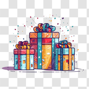 Cartoon Gift Boxes - Three Bright Gift Boxes With Festive Wrapping In Cartoon Style Transparent PNG