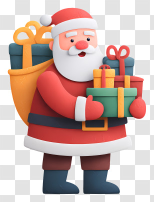 Santa Distributing Christmas Gifts - Santa Claus Holding Gifts Transparent PNG