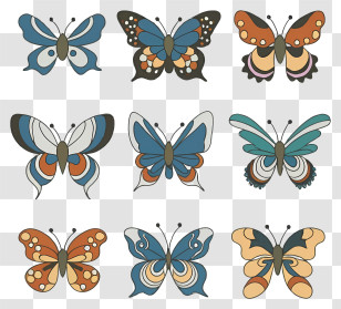 Cartoon - Set Of Colorful Butterfly Illustrations Transparent PNG