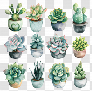 Succulent Plants - Set Of Potted Succulent Plants Transparent PNG
