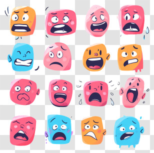 Emotes - Colorful Cartoon Emotional Faces Grid Transparent PNG