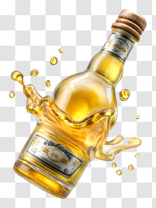 Tequila - Whiskey Bottle With Splash Transparent PNG