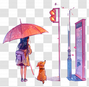 Girl And Dog - Girl With Dog Waiting In The Rain Transparent PNG