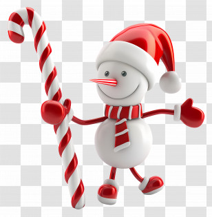 Christmas Stick Figure - Christmas-Themed Snowman Holding Candy Cane Transparent PNG