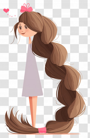 Long Braided Hair - Cartoon Girl With Long Braided Hair Transparent PNG
