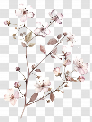 Pastel Flowers - Pink Flowering Branch Transparent PNG