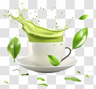 Matcha Green Tea - Green Tea Splash With Leaves Transparent PNG