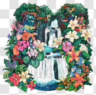 Sutherland Falls - Beautiful Waterfall Surrounded By Flowers Transparent PNG