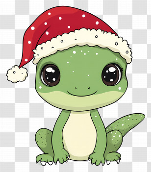 Christmas Lizard - Cute Cartoon Lizard Wearing Santa Hat Transparent PNG