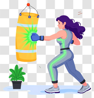Girl Striking Punching Bag - Woman Boxing With Punching Bag Transparent PNG