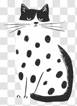 Cute Cat - Black And White Spotted Cat Illustration Transparent PNG