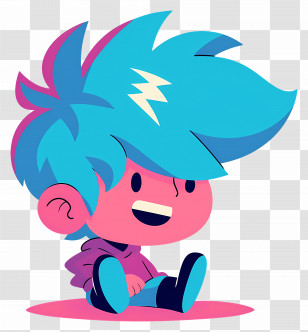 Kawaii Boy - Blue Haired Cartoon Character Sitting Transparent PNG