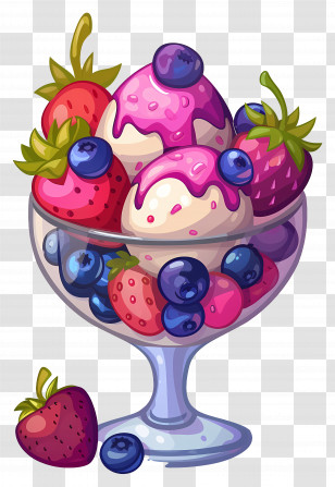 Ice Cream Sundae - Berry And Ice Cream Dessert Bowl Illustration Transparent PNG
