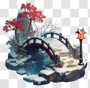 Snowy Bridge - Snowy Zen Bridge Scene Transparent PNG