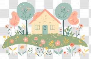Cottage Garden - Cute House With Pastel Garden Transparent PNG