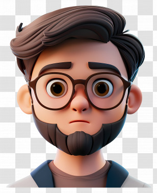 3d Male Avatar - Animated Character With Glasses And Beard Transparent PNG