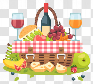 Picnic Basket - Picnic Basket With Fresh Fruits And Drinks Transparent PNG