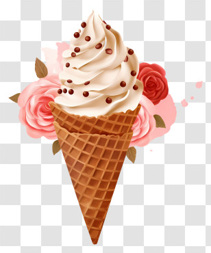 Vanilla Ice Cream Cone - Vanilla Ice Cream Cone With Toppings Transparent PNG