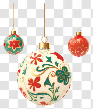 Ornamental Bells - Floral Christmas Ornaments In Red And Green Transparent PNG