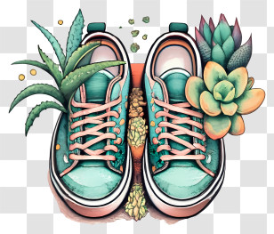 Green Sneakers - Sneakers With Succulent Plants Transparent PNG