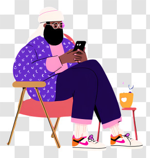 Scrolling Social Media - Bearded Man Texting On Chair Transparent PNG