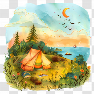 Summer Camping Background - Camping By The Lake Transparent PNG