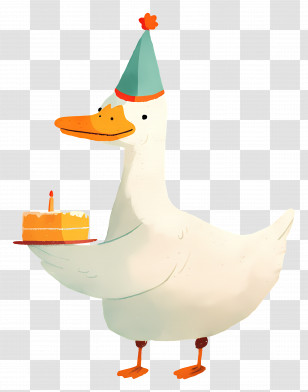 Cartoon Duck - Cartoon Duck With Party Hat Holding Birthday Cake Transparent PNG