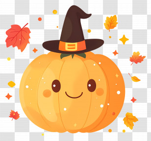 Animated Star - Pumpkin With Witch Hat And Autumn Leaves Transparent PNG